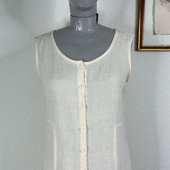 Eileen Fisher Linen Tie Back Perforated Button Sleeveless Dress - Picture 2 of 7